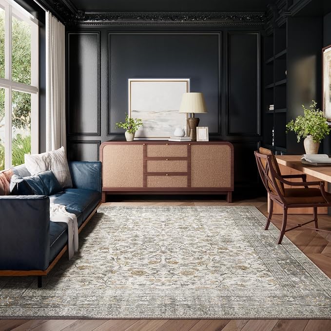 Machine Washable Rugs for Living Room: 8x10 Area Rugs for Bedroom Vintage Stain - Image 7