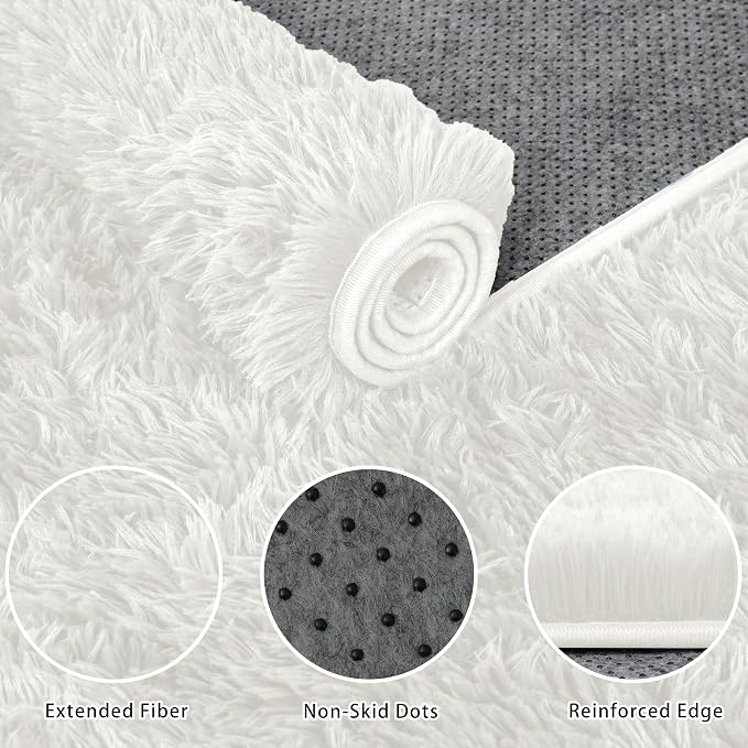 8x10 Area Rug for Living Room:Ultra Soft Fluffy Shag White Rugs, Large Fuzzy - Image 6