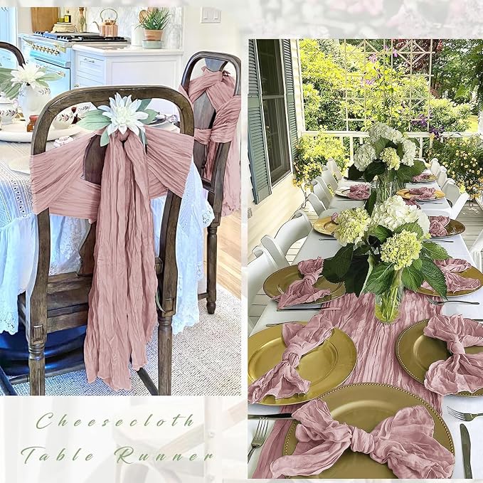 25 Pack Dusty Pink Cheesecloth Table Runner 17 x 108 Inch Gauze Table Runner - Image 3