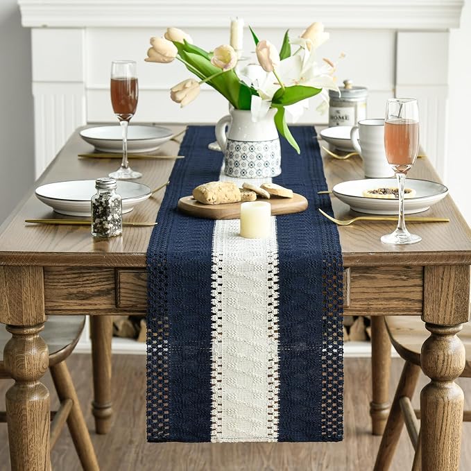 Artoid Mode Dark Blue Farmhouse Woven Table Runner 12x108 Inch | Seasonal - Image 2