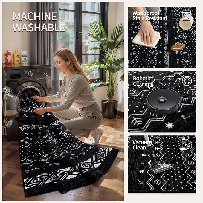 SERISSA 4x6 Area Rugs for Living Room, Washable Non-Slip Black and White Boho - Image 3
