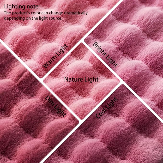 Dusty Rose Rabbit Plush Rug 5'x8', Fluffy Faux Fur Shaggy Area Rug - Image 6