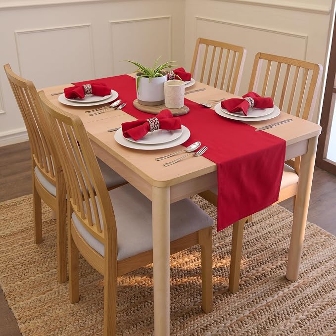 Encasa XO Table Runner, Cotton Canvas Dining Runner 13"x59" | Deep Red - Image 2