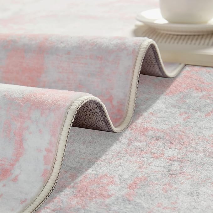 Latte&Fog Pink Area Rugs, Modern Abstract 5x7 Washable Rugs - Image 7