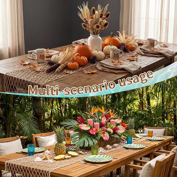 SATINIOR 12 Pcs 12 x 72'' Fishing Net Table Runner Party Decoration, Natural | - Image 6