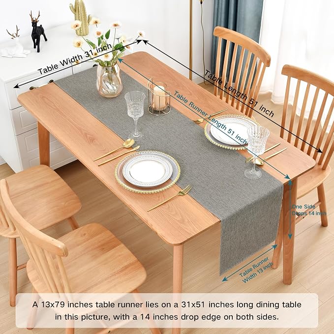 Faux Linen Table Runner Water Resistant 13 x 60 in, Coffee Table Runner - Image 2