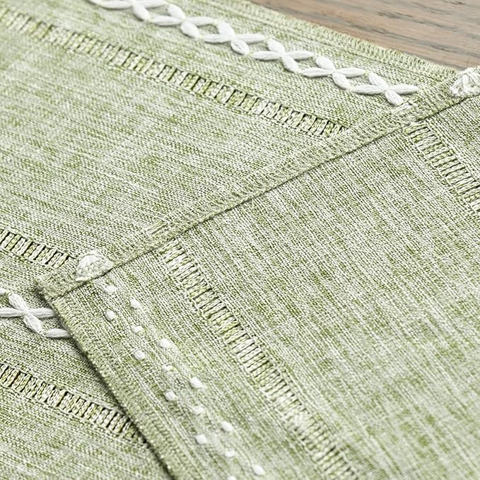 Artoid Mode Sage Green Rustic Cotton Linen Table Runner, Seasonal Embroidered - Image 5