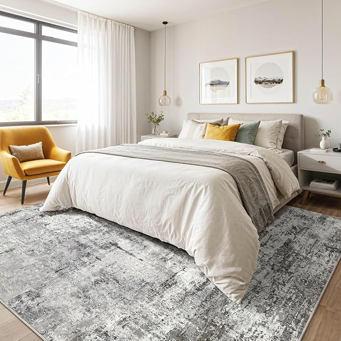 6x9 Area Rugs Living Room: Washable Large Abstract Neutral Modern Soft Gray Rug - Image 4