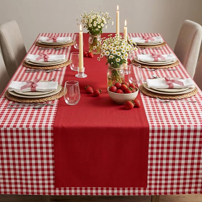Solino Home 100% Pure Linen Dining Table Runner Red Long, Fete 14 x 90 in | - Image 4