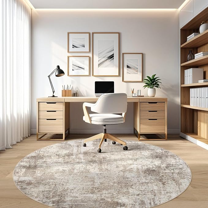 7ft Round Rug Living Room Rugs: 7x7 Washable Circle Large Abstract Modern Soft - Image 7