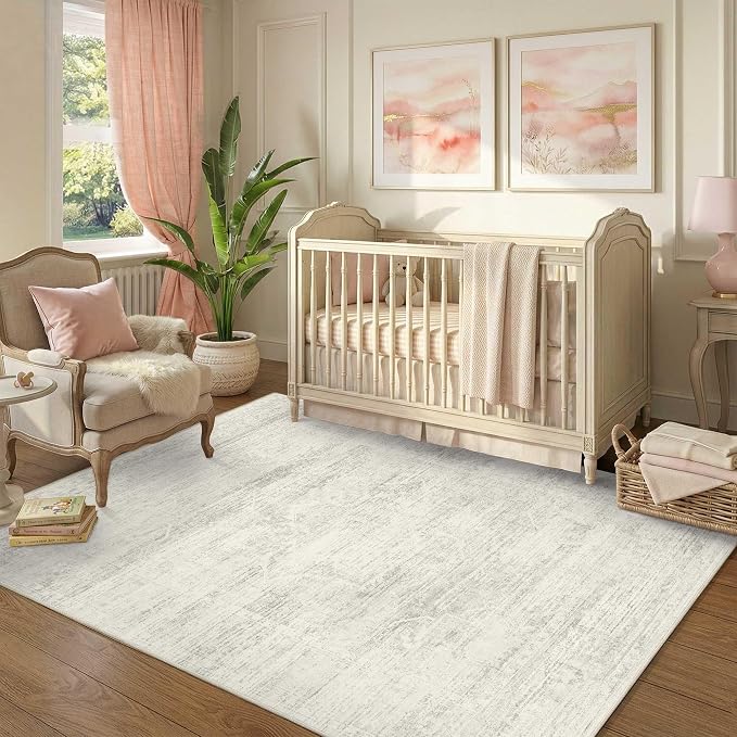 Latte&Fog Ivory 4x6 Area Rug, Vintage Washable Cute Small Rugs - Image 3