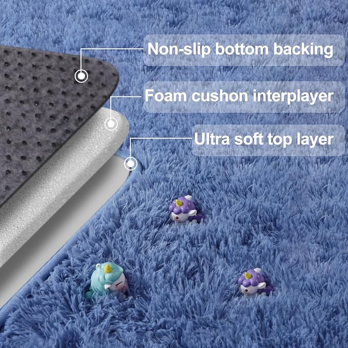 qulint 6x9 Area Rug for Living Room, Shag Fluffy Blue Rug for Bedroom Modern - Image 6