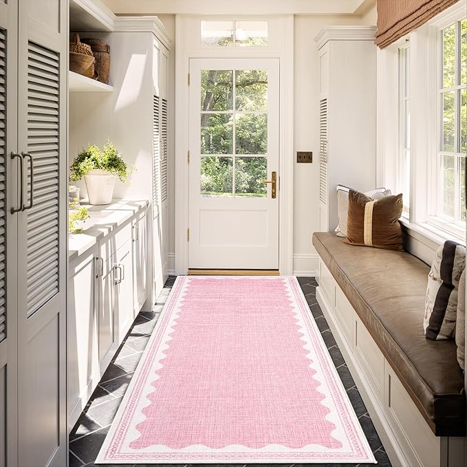 GarveeHome 2x6 Runner Rug for Hallway Washable Kitchen Rugs Non Slip Solid Pink - Image 3