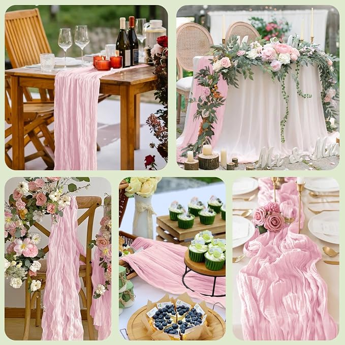Cheesecloth Table Runner Blush Pink 10FT Boho Gauze Runner, 4 Pack | 120 Inch - Image 7