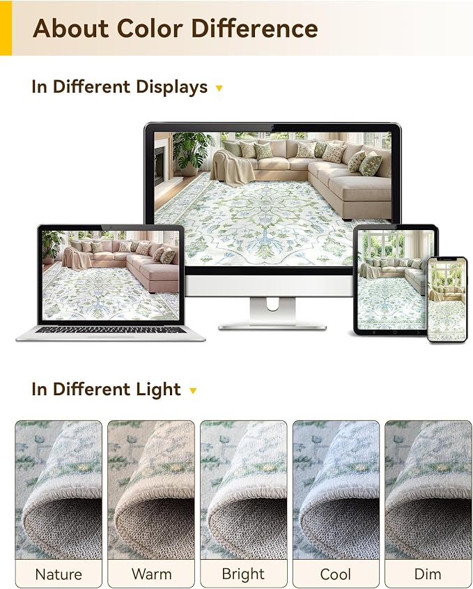 RELEANY Area Rugs 3'x4' Washable Non-Slip, Floral Vintage Distress Medallion - Image 6