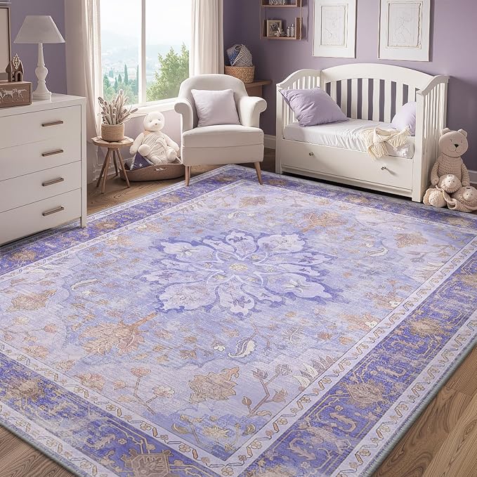 RELEANY Area Rugs 5'x8' Washable Non-Slip, Floral Vintage Distress Medallion by RELEANY