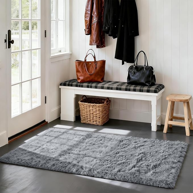 Soft Runner Rugs for Bedroom, Light Grey 3x7 Area Rugs Fluffy Rug Shag Area Rug - Image 3
