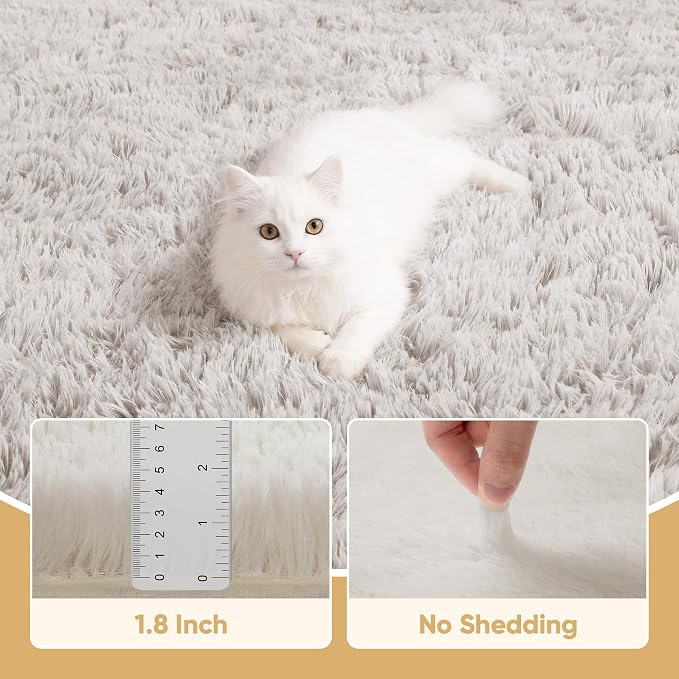 Area Rug for Living Room Bedroom: 5x7 White Soft Fluffy Shag Upgrade Non-Slip - Image 5