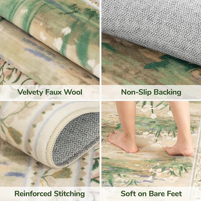 Lessymo Beige Sage 5x7 Rugs for Living Room, Soft Washable Area Rug Non-Slip - Image 5