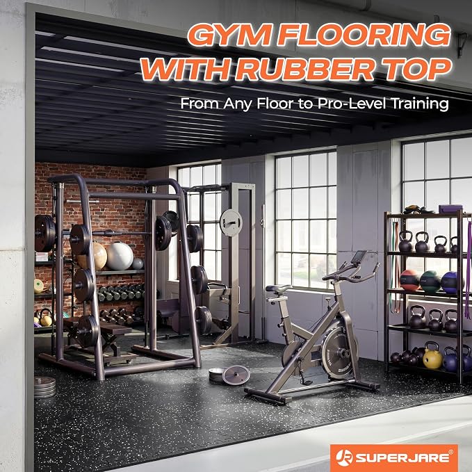 SUPERJARE 0.56'' Thick 48 Pcs 192 Sq Ft Rubber Top Exercise Equipment Mats - Image 8