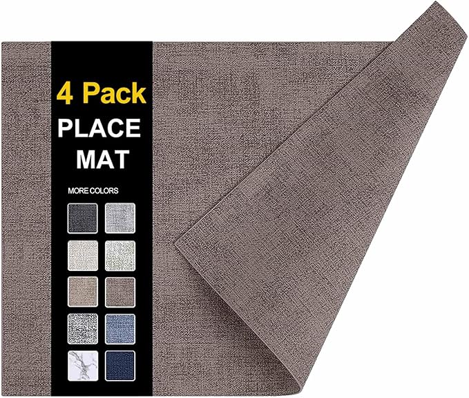 Faux Leather Heat Resistant Placemats 4 Packs, Waterproof Wipeable Dining PU by homing