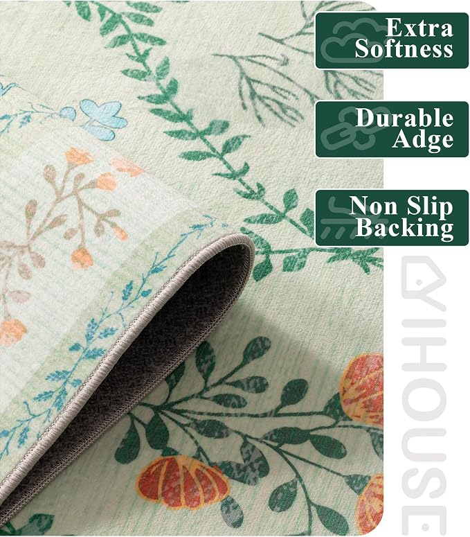 YIHOUSE Green Floral 5x7 Area Rugs - Image 4