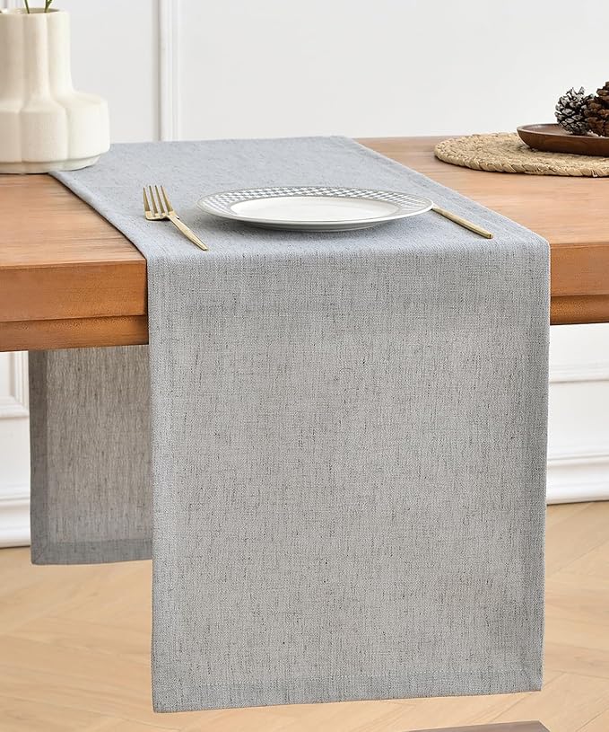 Wracra Linen Table Runner, Burlap Sliver Grey Table Runners 90 Inches Long | by Wracra