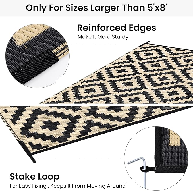 Smiry Waterproof Outdoor Rug 9x12 ft, Reversible Plastic Straw Patio Camping - Image 4