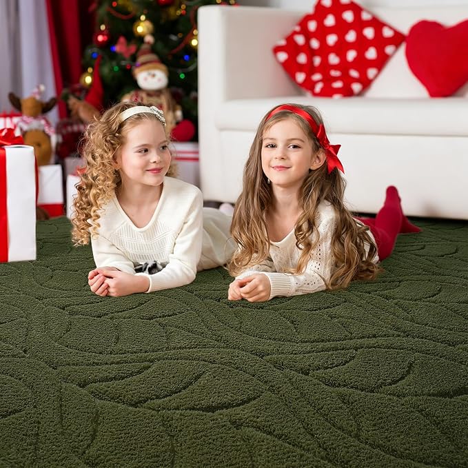 4x6 Olive Green Washable Area Rug - Image 3