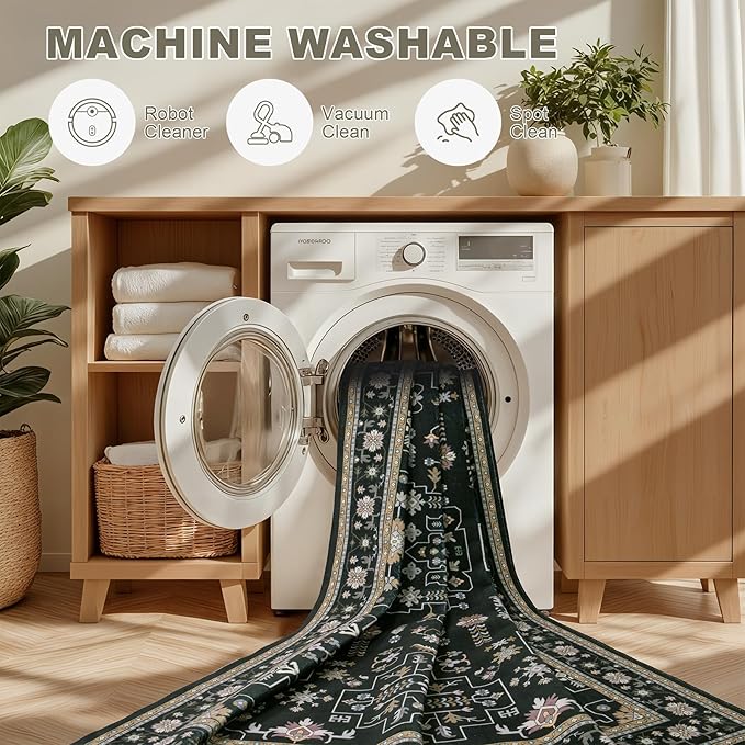Round Area Rug for Living Room: 4 ft Washable Vintage Boho Soft Thin Circle Rug - Image 7