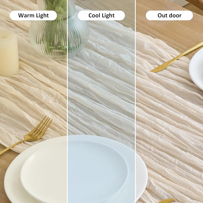 Asee'm 2pcs Beige Cheesecloth Table Runner Summer 10FT Boho Gauze Rustic | Boho - Image 8