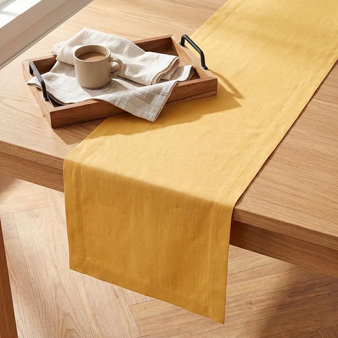 Solino Home 100% Pure Linen Table Runner Mustard Yellow, Fete 14 x 72 in | - Image 4
