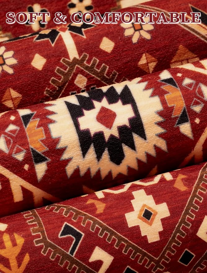 SERISSA Runner Rug for Hallways, Long Boho Rug Vintage Red Black Hallway Stair - Image 5