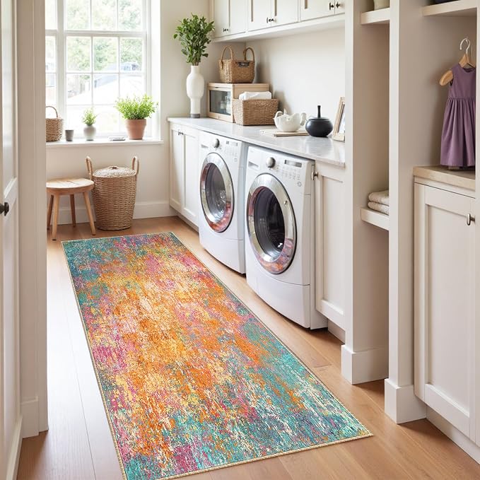 RELEANY Washable Area Rugs 2'x8' Non-Slip Modern Abstract Soft - Image 4