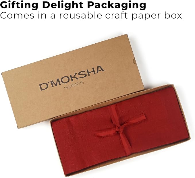 Classic Linen™ by D'Moksha Red Table Runner 60 Inches, 100% Pure Linen - Image 4