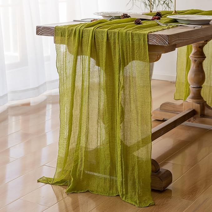 6Pcs Moss Green Cheesecloth Table Runner 120 Inches - Image 2