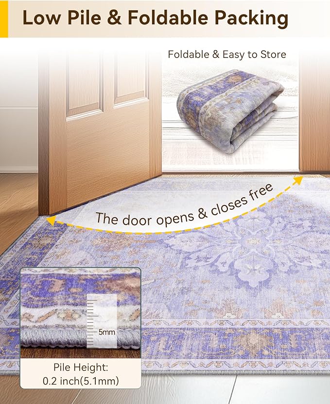 RELEANY Area Rugs Runner 2'x8' Washable Non-Slip, Floral Vintage Distress - Image 5