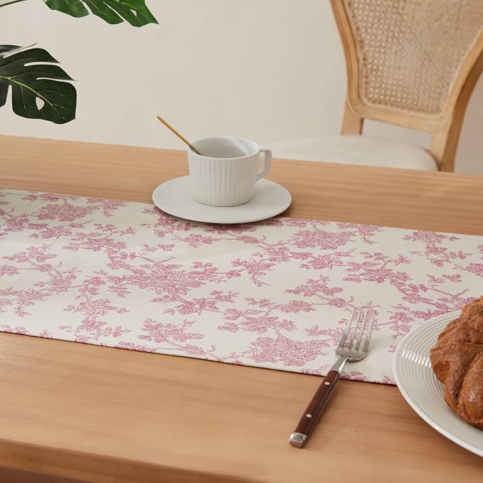 French Pastoral Farmhouse Table Runners, 13x108 Inch Rose Pink | 100% Organic - Image 5
