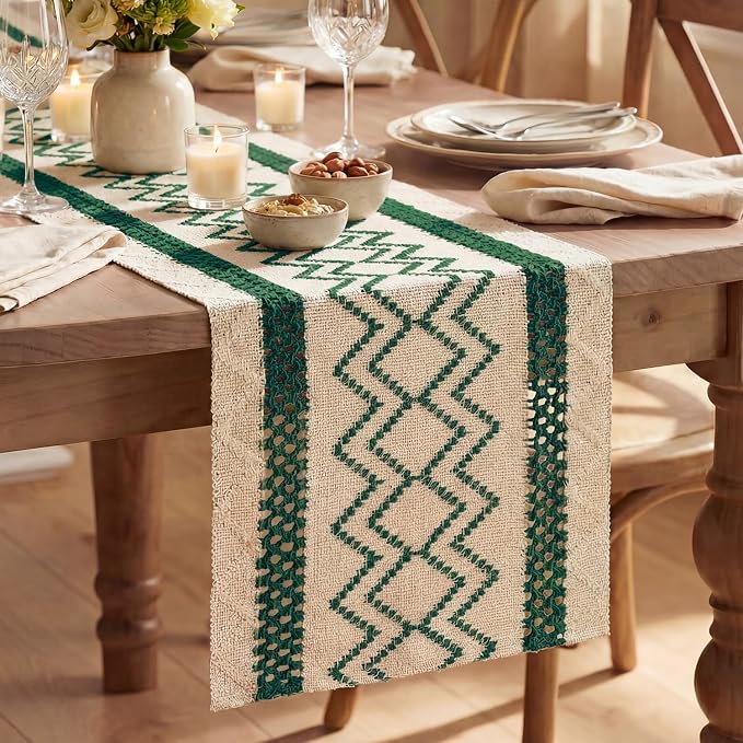 Artoid Mode Forest Green Stripe Diamond Woven Table Runner 12x36 Inch | Holiday by ArtoidMode