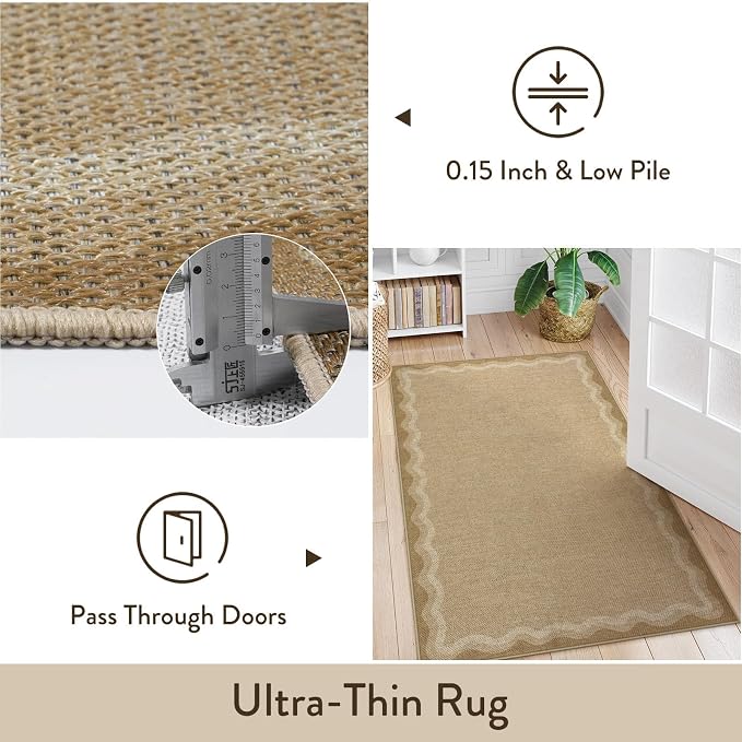 LIVEBOX Scalloped Washable 3x5 Outdoor Rug, Easy Jute Geometric Tan Rug - Image 7
