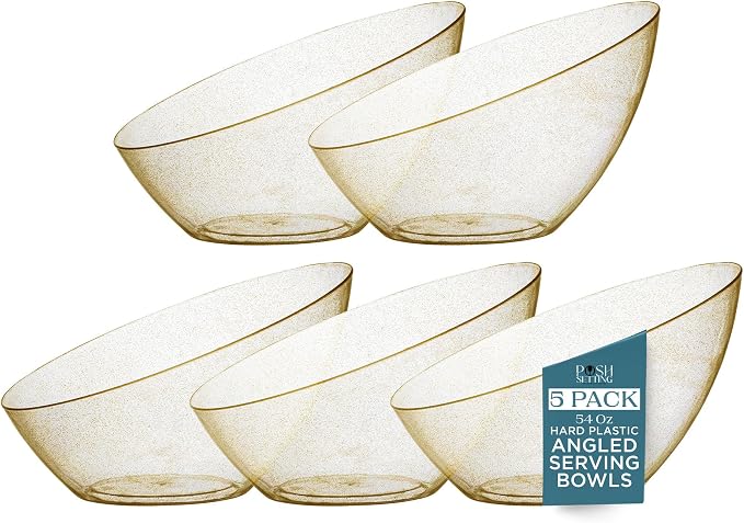 5 Pack Gold Plastic Angled Serving Bowl Disposable by PoshSetting