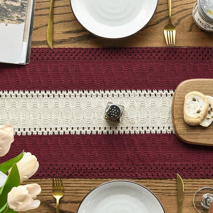 Artoid Mode Red Farmhouse Woven Table Runner 12x108 Inch | Holiday Rustic - Image 3