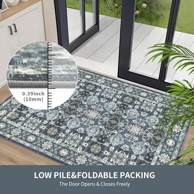Washable 9×12 Area Rug for Living Room, Vintage Floral Rug Soft Non Slip Stain - Image 4