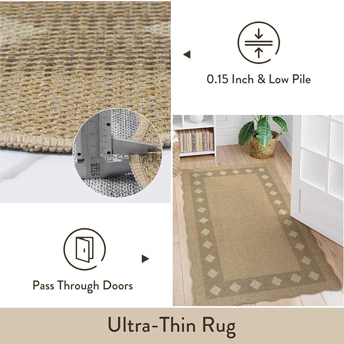 LIVEBOX Scalloped Easy Jute Diamond Outdoor Rug Living Room, Washable 8x10 - Image 7