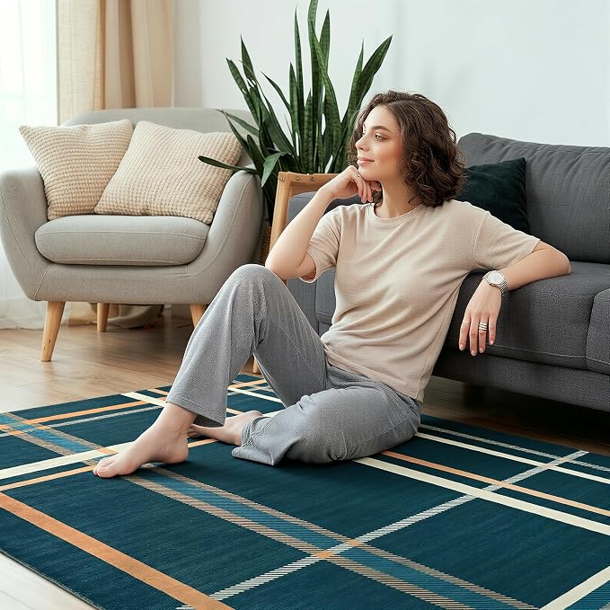 Terrug Plaid Area Rug for Entryway, Soft Low Pile Abstract Carpet for Home - Image 6