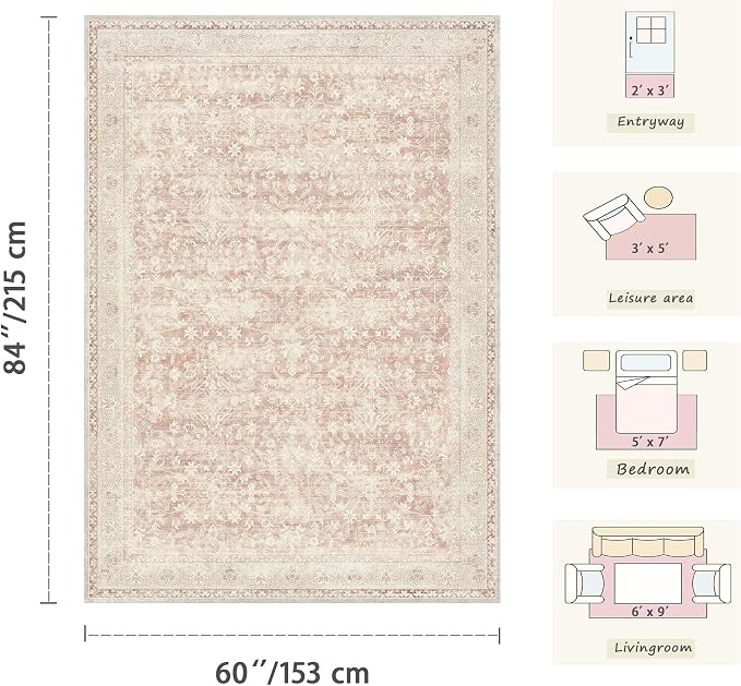 Latte&Fog Washable 6x9 Pink Rugs - Image 2