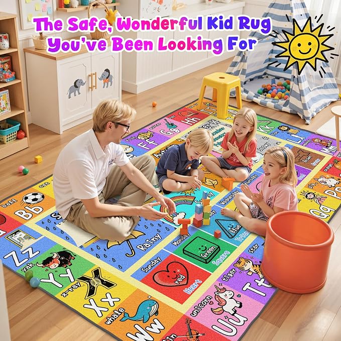 Alphabet Kids Rugs for Playroom, 5x7 Non-Slip & Soft ABC Rug for Kids Room - Image 7