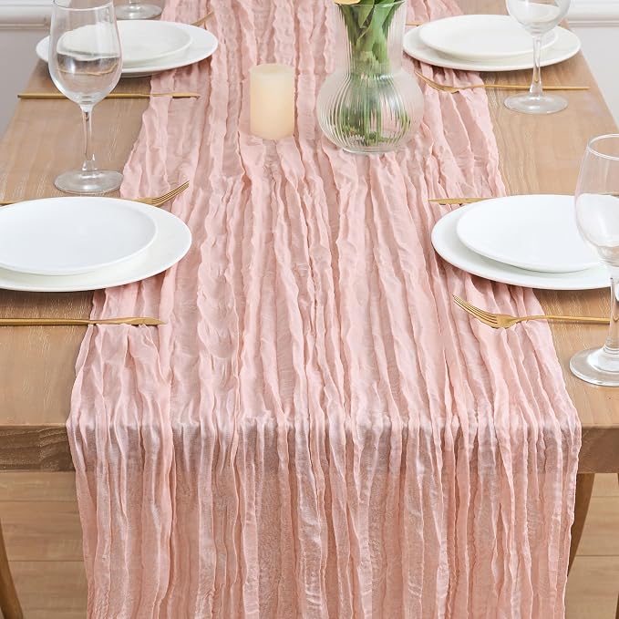 Asee'm 4pcs Cheesecloth Table Runner 120 Inches Dusty Pink Boho Gauze Cheese - Image 2