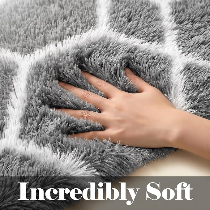 ONASAR Area Rugs for Living Room Bedroom, 5x8 Fluffy Grey and White Rug - Image 2