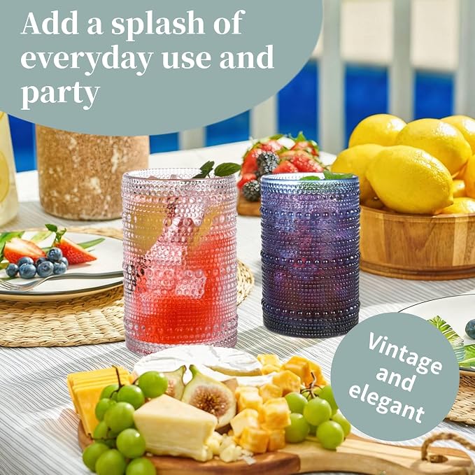 Colored Hobnail Drinking Glasses Set of 6, 15 oz Vintage Highball Glasses - Image 2